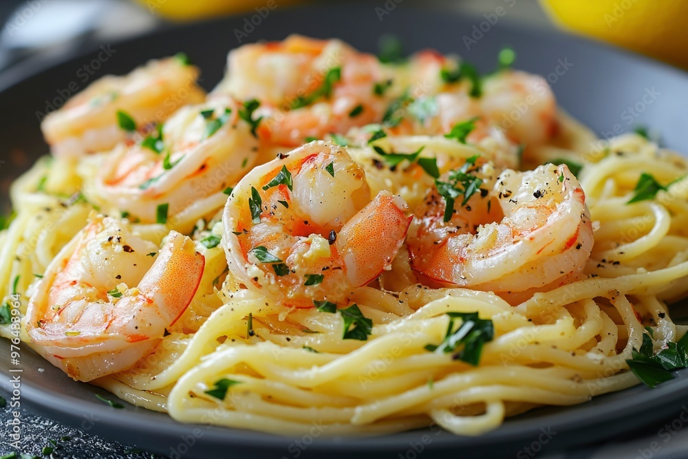 Close-up of Shrimp Scampi with Parsley and Black Pepper Close-up of Shrimp Scampi with Parsley and Black Pepper