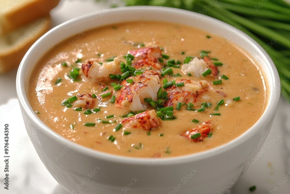 Creamy Lobster Bisque with Chives and Lobster Meat Creamy Lobster Bisque with Chives and Lobster Meat