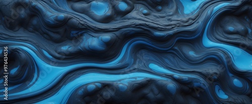 abstract fluid liquid texture background with black and blue color combination