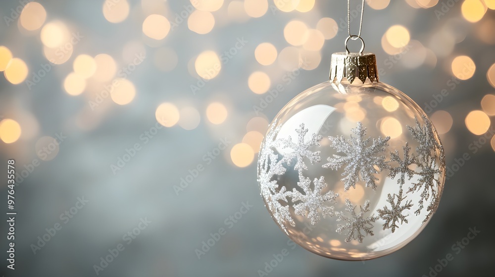 Christmas Ornament with Silver Snowflake Design and Bokeh Lights Christmas Ornament with Silver Snowflake Design and Bokeh Lights