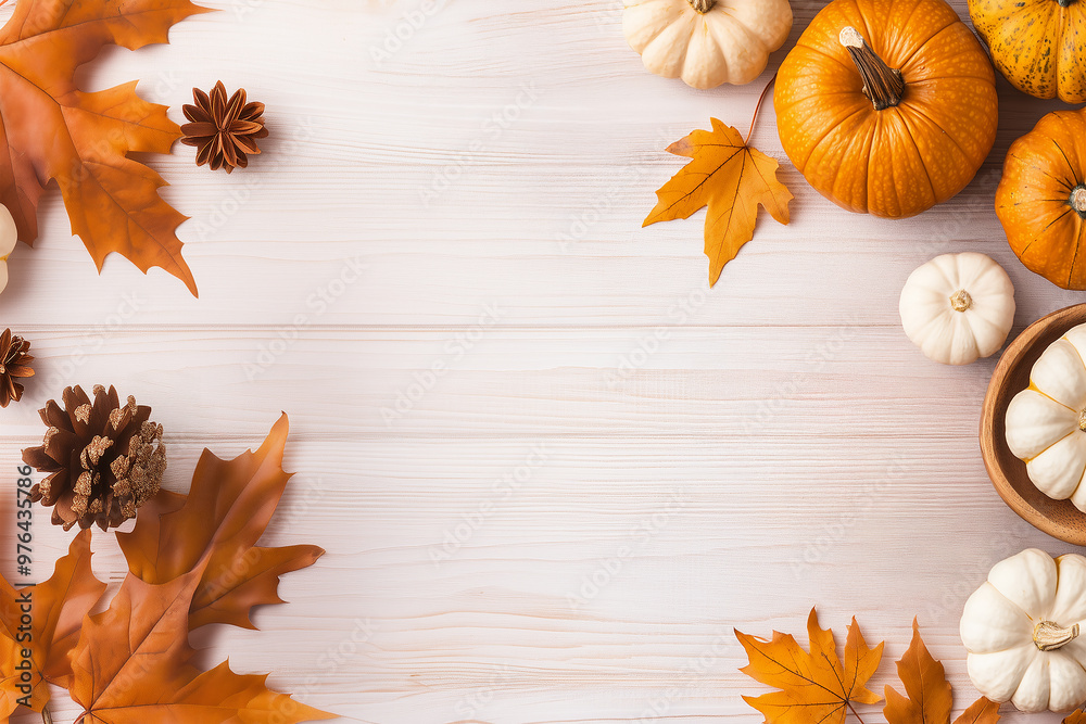 Thanksgiving & Halloween pumpkin wallpaper, decorated with pumpkins and leaves, a warm and autumnal feel, a space for a text Thanksgiving & Halloween pumpkin wallpaper, decorated with pumpkins and leaves, a warm and autumnal feel, a space for a text