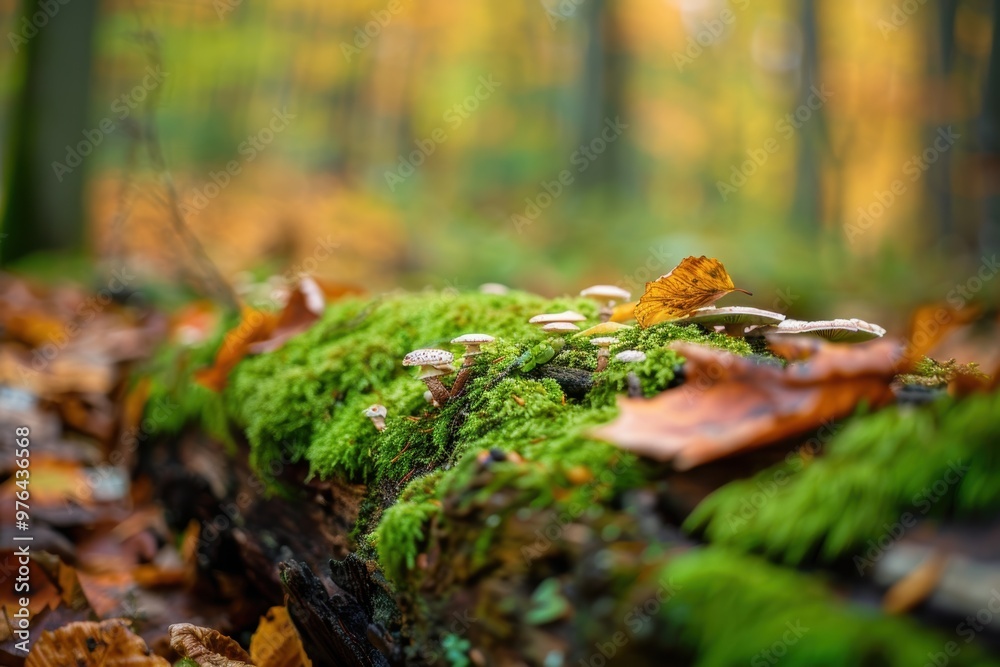 Vibrant autumn forest floor with moss and mushrooms Vibrant autumn forest floor with moss and mushrooms