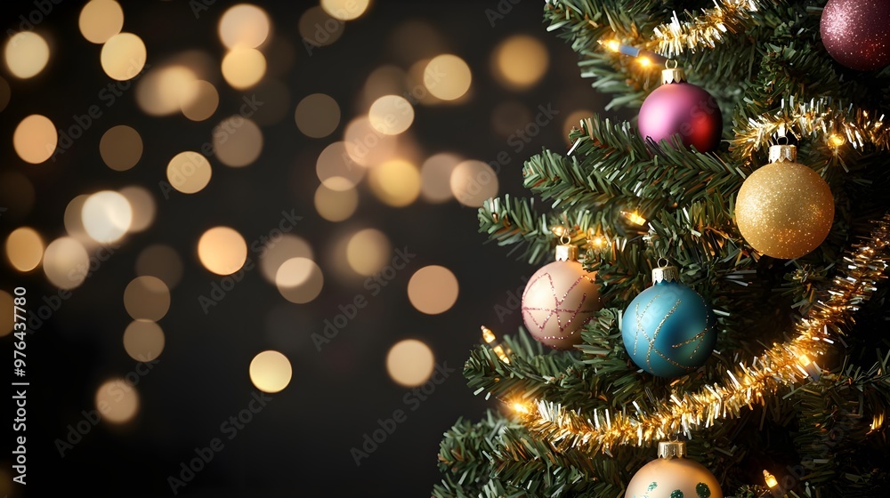 Christmas Tree Ornaments with Gold Lights and Bokeh Christmas Tree Ornaments with Gold Lights and Bokeh