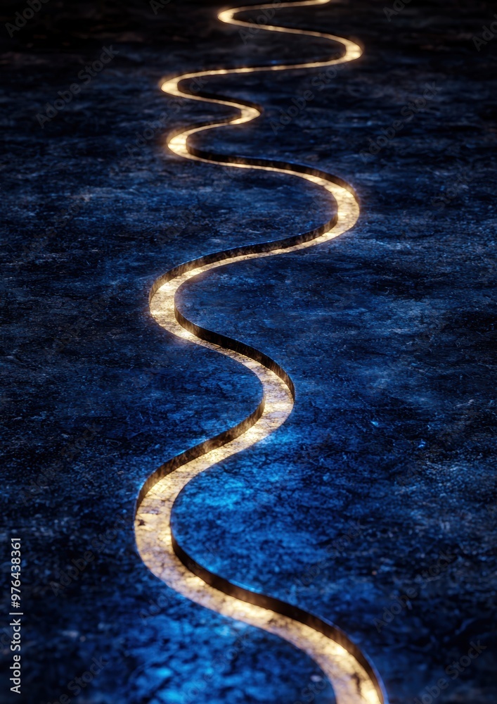 Fototapeta premium Glowing golden path through dark blue waters