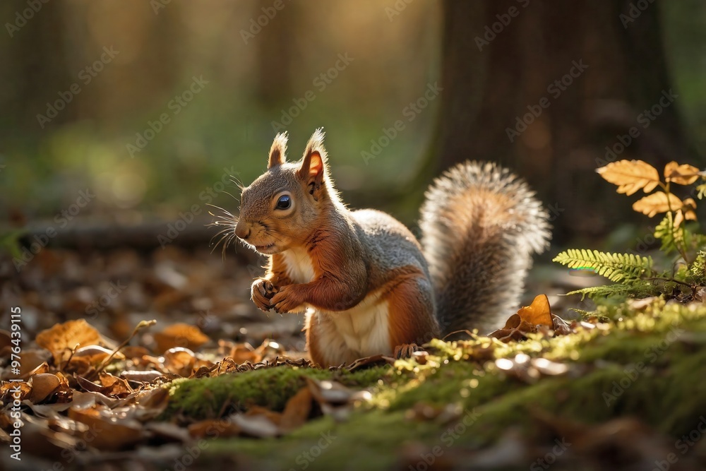 Squirrel Gathering Nuts in a Sunlit Forest: A curious squirrel scurrying along the forest floor, gathering nuts amidst fallen leaves and small mushrooms. Squirrel Gathering Nuts in a Sunlit Forest: A curious squirrel scurrying along the forest floor, gathering nuts amidst fallen leaves and small mushrooms.