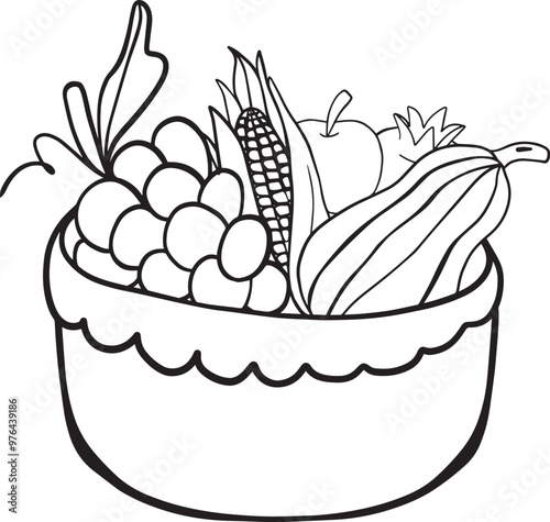 vector pile of fresh fruit in the basket flat illustration