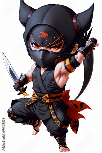 Chibi Ninja in Action Pose Full-Body Illustration