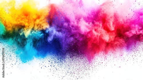 colorful rainbow holi paint color powder explosion isolated white wide panorama background