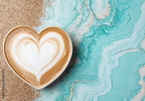 heart-shaped coffee latte art on marble background