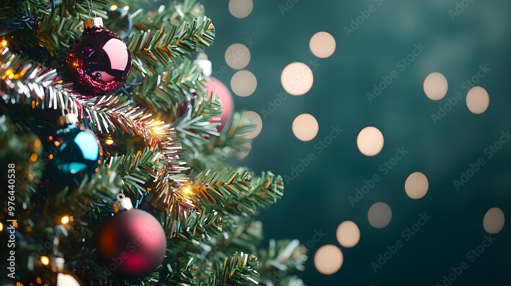 Festive Christmas Tree with Red Ornaments and Lights Festive Christmas Tree with Red Ornaments and Lights