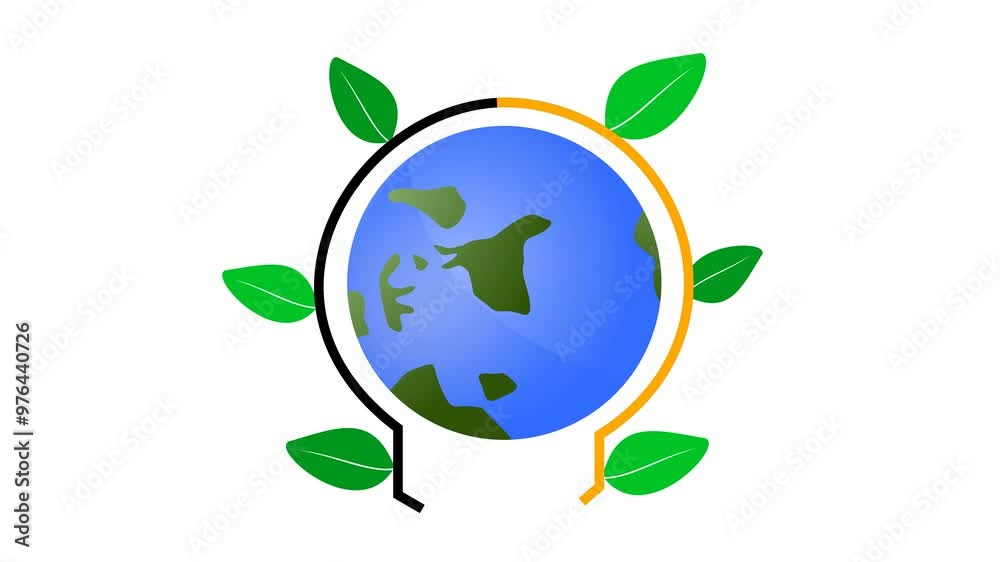A blue globe surrounded by green leaves, symbolizing environmental care and sustainability cartoon animation. Alpha channel. Seamless looping. Suitable for Eco-friendly and nature video content A blue globe surrounded by green leaves, symbolizing environmental care and sustainability cartoon animation. Alpha channel. Seamless looping. Suitable for Eco-friendly and nature video content