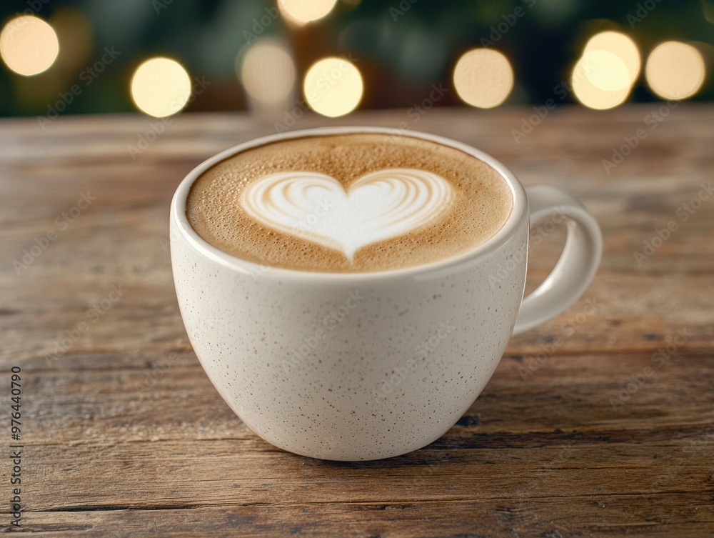 heart-shaped coffee art in a white mug on a wooden table heart-shaped coffee art in a white mug on a wooden table
