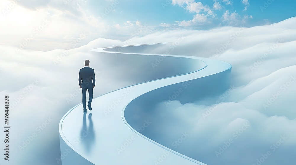 3D business journey on a curved career path 3D business journey on a curved career path