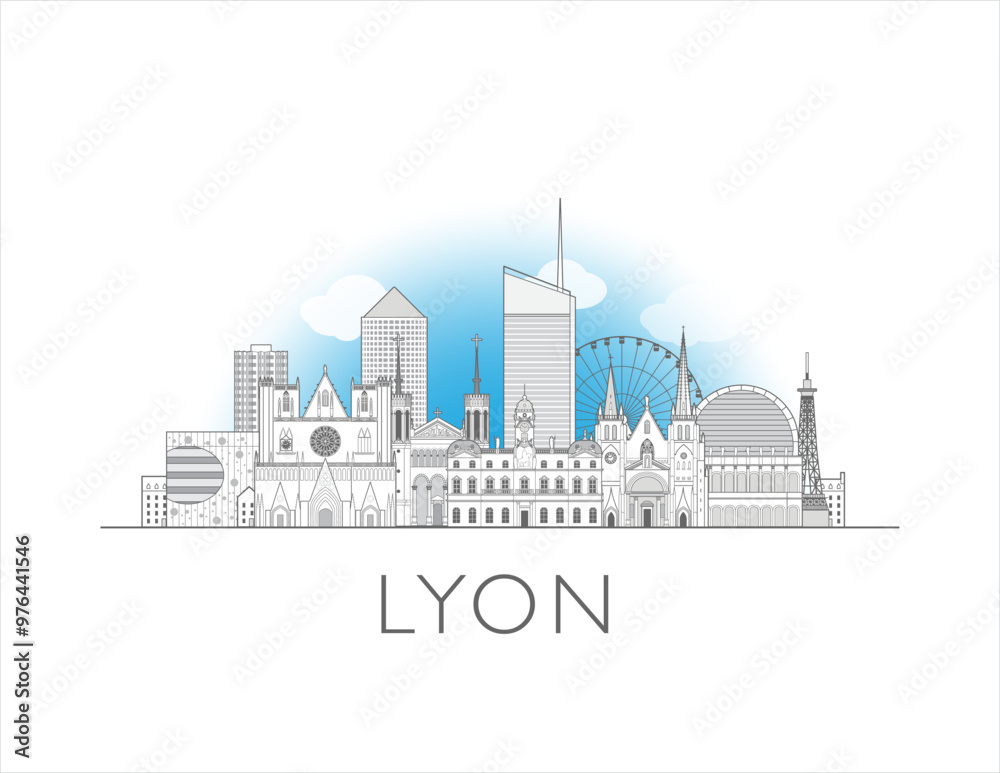 Fototapeta premium Lyon Skyline cityscape vector illustration