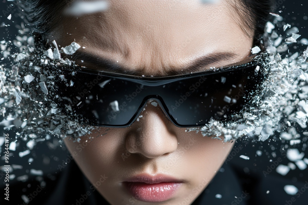 Closeup of person wearing protective eyewear in snowy environment Closeup of person wearing protective eyewear in snowy environment