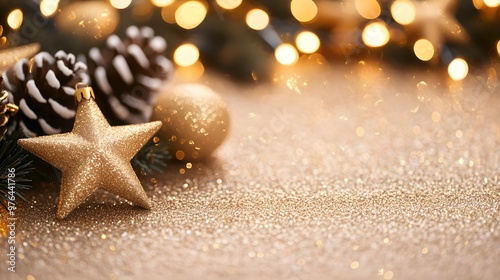 Gold Christmas Ornament & Glitter Background