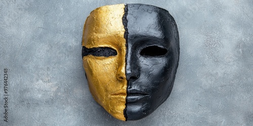 Dramatic theatrical mask with gold and black design photo