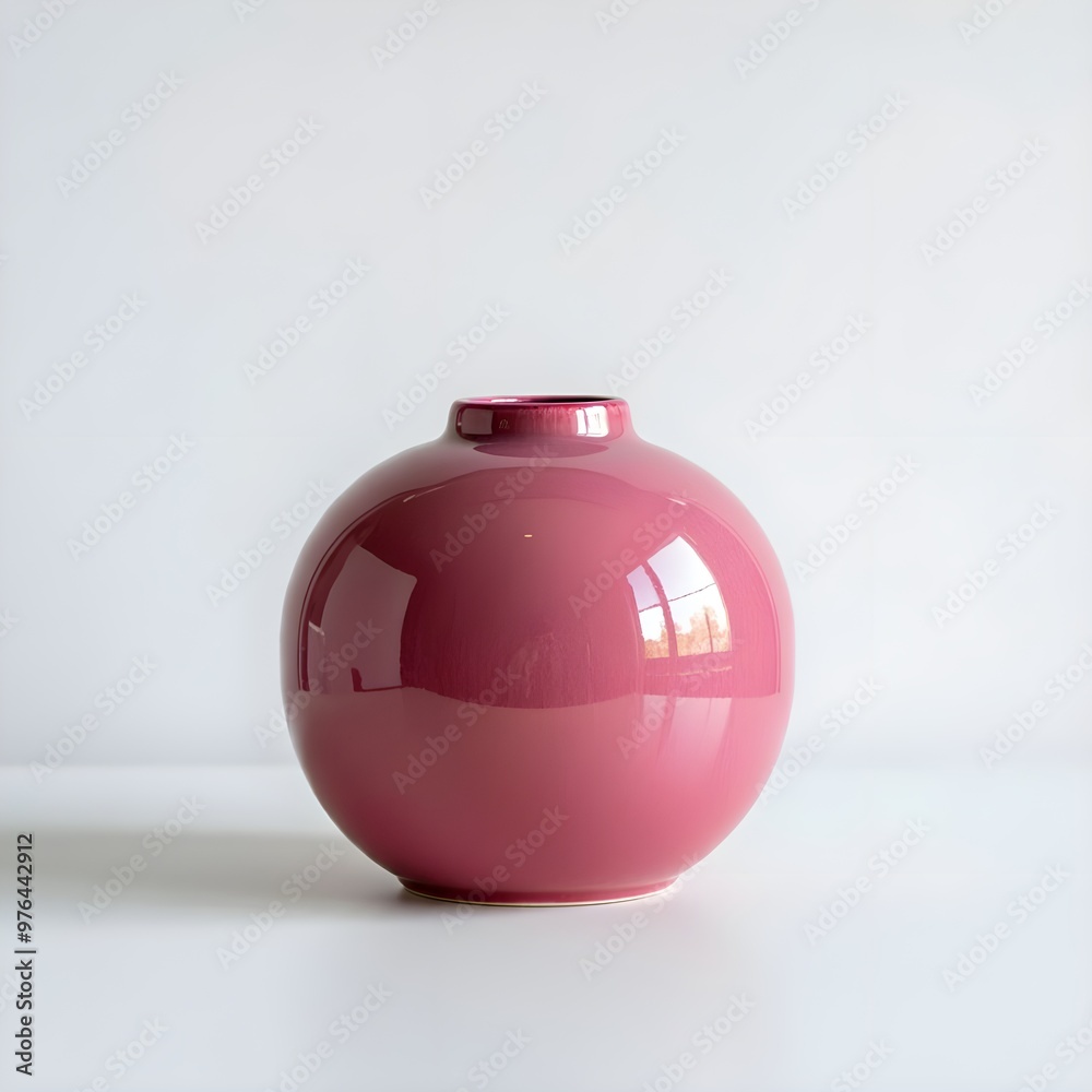 A small, glossy pink flower vase with a round body, placed on a white background. A small, glossy pink flower vase with a round body, placed on a white background.