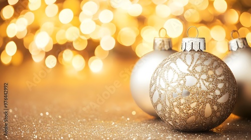 Golden Christmas Ornament with Bokeh Lights