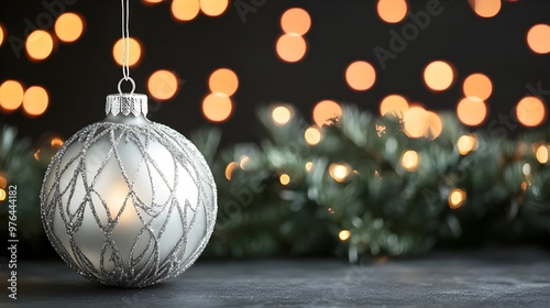 Silver Christmas Ornament Bokeh Lights Festive Decoration