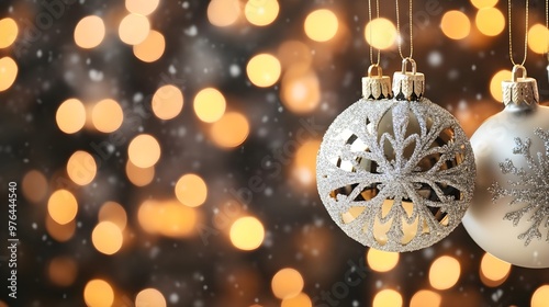 Silver Christmas Ornaments with Bokeh Lights