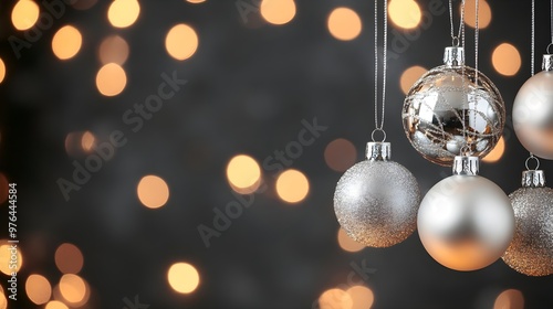 Silver Christmas Ornaments with Bokeh Lights