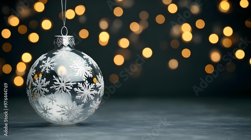 Silver Snowflake Christmas Ornament with Bokeh Lights