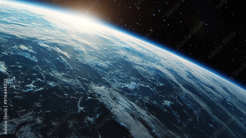 Fototapeta premium Earth glowing in space, with its ecosystems thriving, framed by distant galaxies