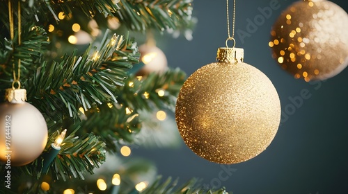 Sparkling Gold Christmas Ornament on Tree