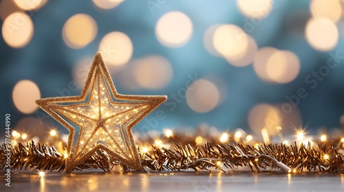 Sparkling Gold Star & Lights Festive Background