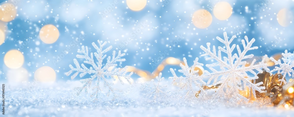 Sparkling Snowflakes & Lights Winter Holiday Background