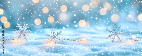 Sparkling Snowflakes and Lights Winter Background