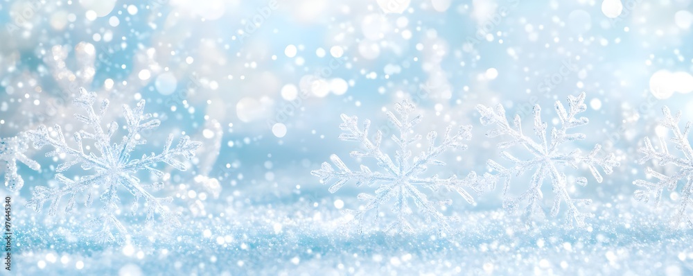 Sparkling Winter Snowflakes on Blue Background Sparkling Winter Snowflakes on Blue Background