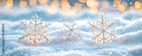 Sparkling Snowflakes with Bokeh Lights Winter Background