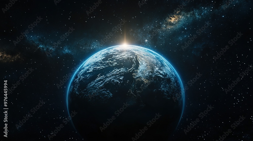 Earth glowing in space, with its ecosystems thriving, framed by distant galaxies Earth glowing in space, with its ecosystems thriving, framed by distant galaxies