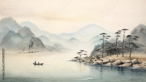 the view of a lake in the woods on a rainy day