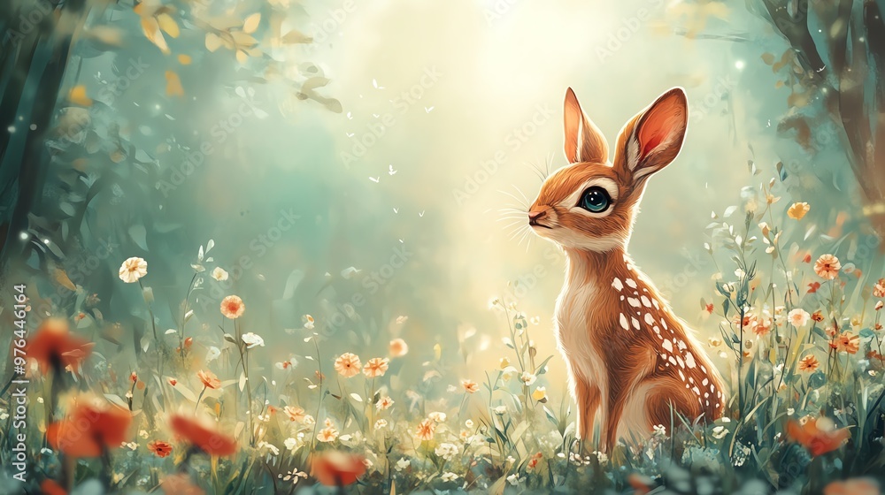 Happy Easter Bunny and Friends: Cute Cartoon Animals in the Grass Happy Easter Bunny and Friends: Cute Cartoon Animals in the Grass
