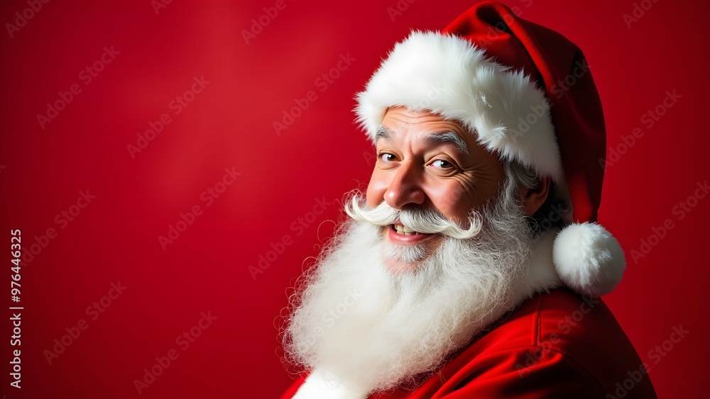 Portrait of Santa Claus in a red suit, with a white beard, against a red background Portrait of Santa Claus in a red suit, with a white beard, against a red background