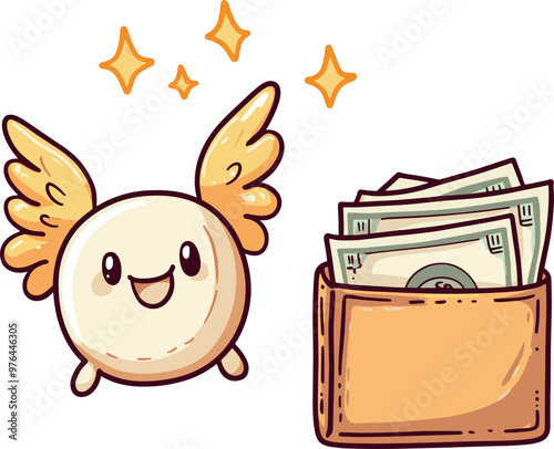 Money flying out of a wallet symbolizes spending.