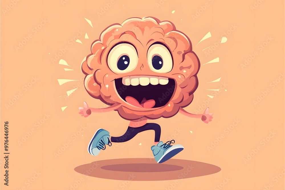Happy Brain Character Running and Jumping Happy Brain Character Running and Jumping