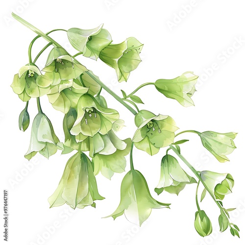 Watercolor Green Bells of Ireland Isolated on White Background. Beautiful Bells of Ireland Flower photo