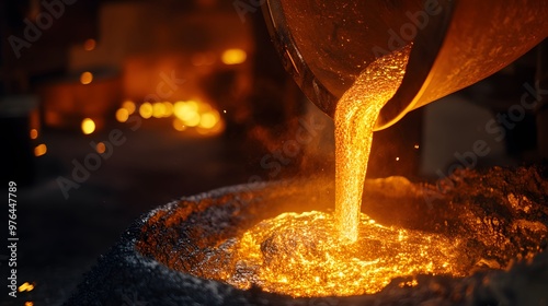 Molten Metal Pouring into Mold  Industrial Foundry  Closeup