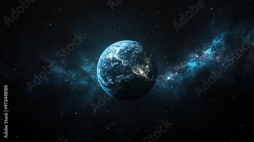 Earth glowing in space, with its ecosystems thriving, framed by distant galaxies