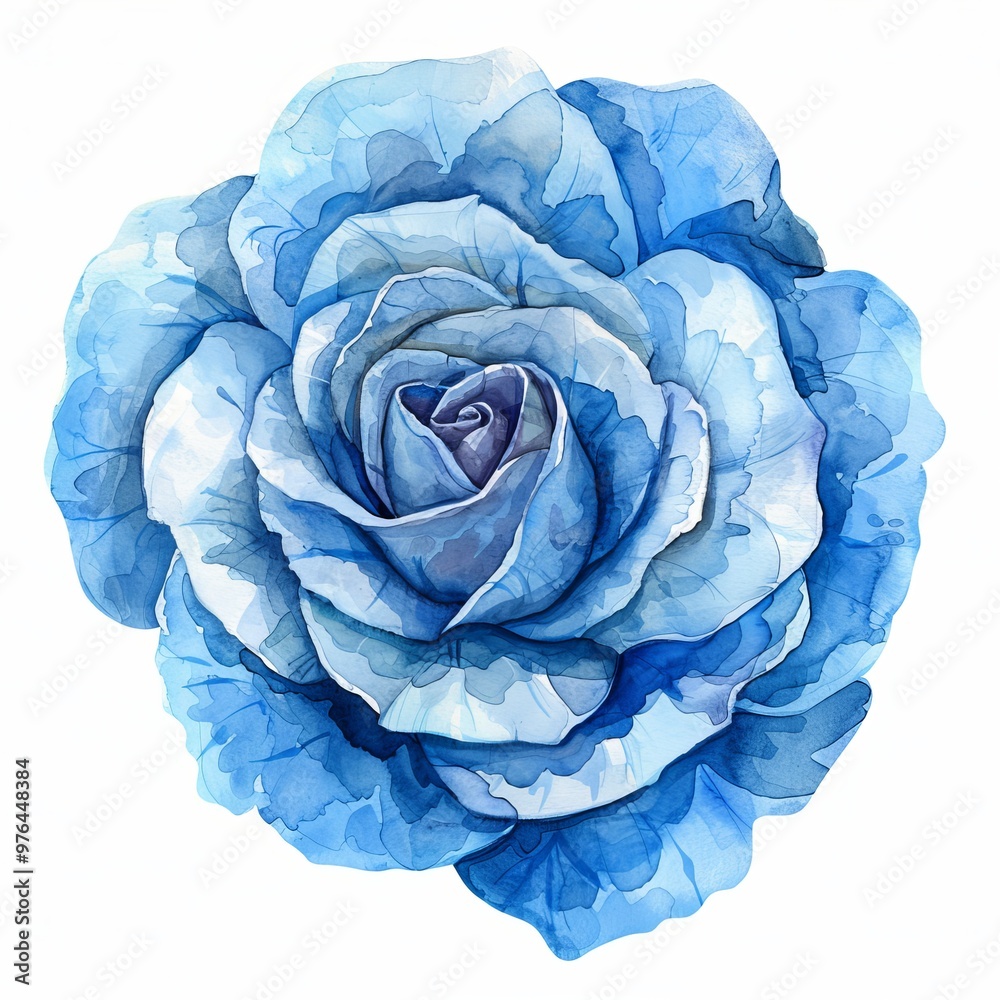 Obraz premium Watercolor Blue Rose Isolated on White Background. Beautiful Rose Flower