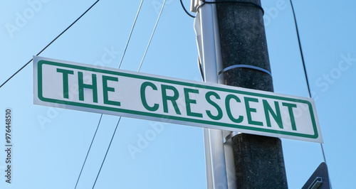 Street sign post for The Crescent in suburb of Roseneath in capital city of Wellington, New Zealand Aotearoa
