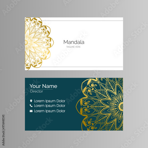 Luxury business card with gold mandala decoration design