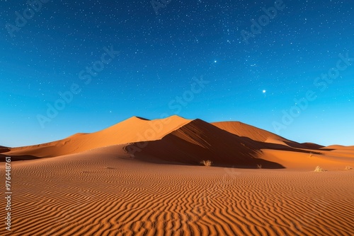 Starry Night Over Wavy Sand Dunes in a Desert Landscape