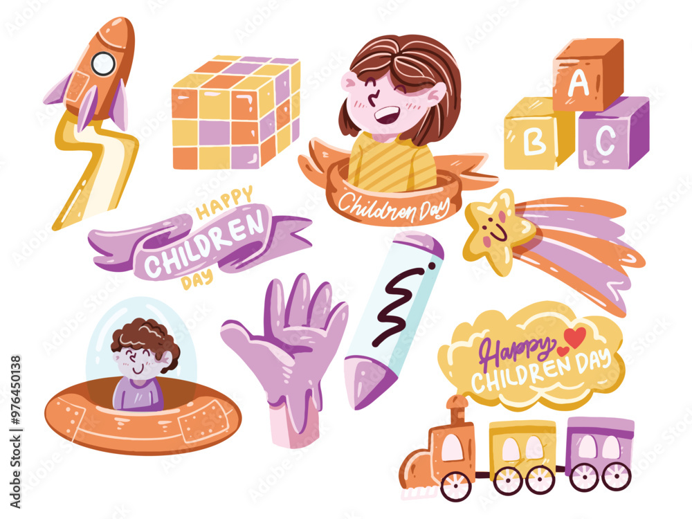 Obraz premium Hand Drawn International Children's Day Element Set