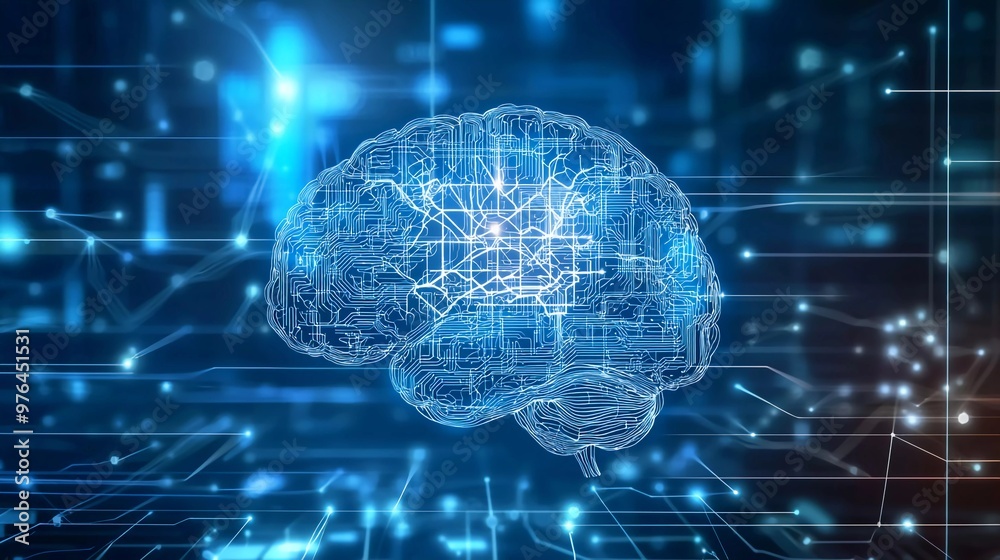 nice human brain on technology background representing artificial intelligence and cyber space concept