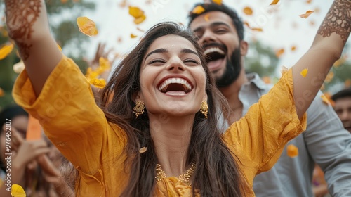 Festive cheer: happy Labh Pancham, capturing the essence of people celebrating Indian holiday with enthusiasm, partaking in rituals, cultural activities, reflecting a vibrant and joyful atmosphere. photo